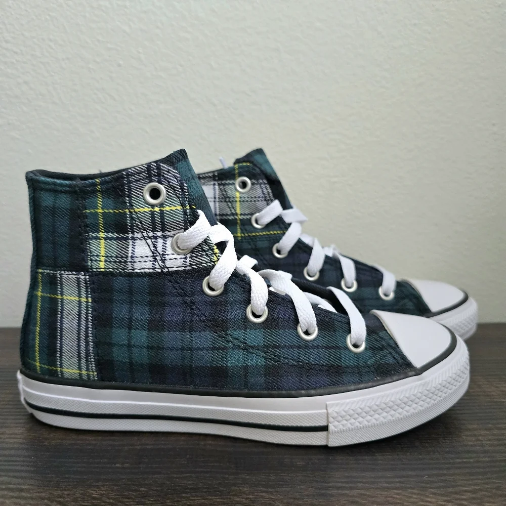 Converse Kids Chuck Taylor Plaid Luxe High Top Sneakers Green Blue Size 1 Youth‎